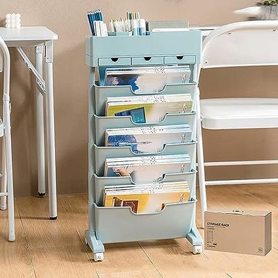 WOCFPLOHTD 6 Tier Rolling Cart,Open Bookcase and Bookshelf,Mobile