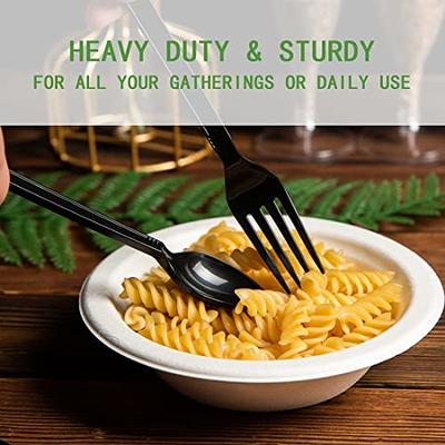 50 Pack Black Heavy Duty Plastic Utensil Set, Premium Disposable