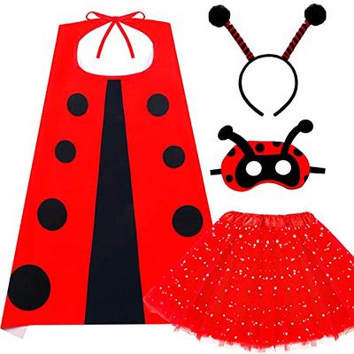 JXXIATANG Kids Bee/Ladybug Costume Set Halloween Butterfly Fairy Wings Tutu Dress with Headband Wand Cosplay Accessories, Kids Unisex, Size: 4pcs, Red