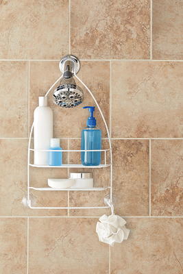 Dracelo Shower Caddy Organizer, Mounting Over Shower Head or Door, Extra Wide Space with Hooks for Razorsand in Silver