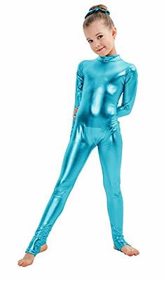 Shiny Spandex Blue Mock Neck Long Sleeve Unitard Bodysuit Costume