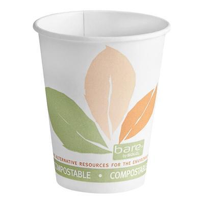 Bare by Solo Eco-Forward PLA Paper Hot Cups, 12 oz, Leaf Design