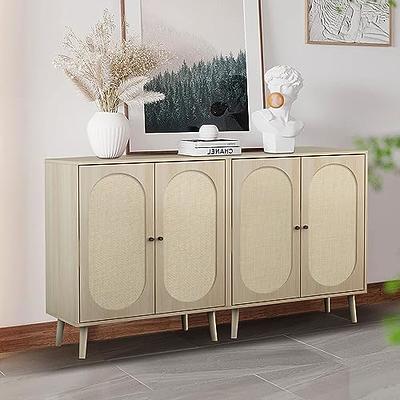  Large Storage Space Sideboard with 4 Artificial Rattan