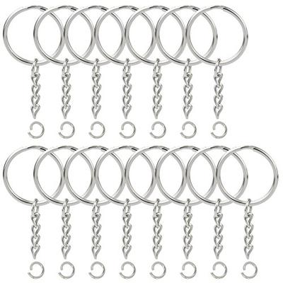 50 Pcs NANSSY 1 Inch/25mm Split Keyrings with Chain Silver Keychain Ring,  Key Chains Rings Parts with Open Jump Ring and Connector