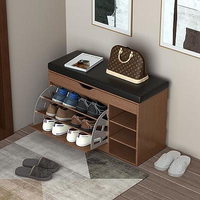 NOVAMAISON Narrow Shoe Cabinet with 2 Flip Drawers - Black Hidden