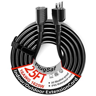 PlugSaf Black Outdoor Extension Cord 25 ft 16/3 Gauge Waterproof, Cold  Weatherproof -58°F, Flame Retardant, Flexible 3 Prong Heavy Duty Electric  Cord for Lawn Office,13A 1625W 16AWG SJTW, ETL Listed - Yahoo Shopping