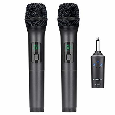 Wireless Microphone, Bietrun UHF Metal Dual Handheld Cordless Dynamic Mic  System with Rechargeable Receiver, 1/4''Output, for Karaoke, Church,  Speech