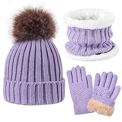 Kids Winter Knit Beanie Hat Scarf and Gloves Set for Girls Boys