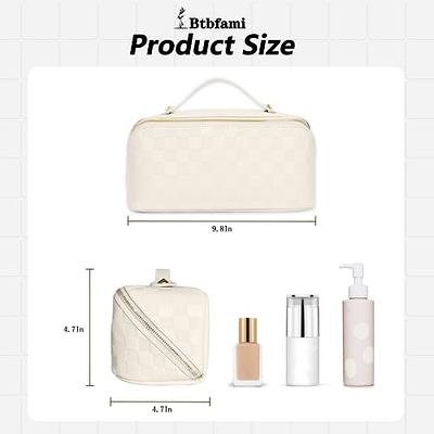  Large Capacity Travel Cosmetic Bag,PU Leather Waterproof Makeup  Bag Organizer,Lay Flat Travel Makeup Bag With Handle and Divider(WHITE) :  Beauty & Personal Care