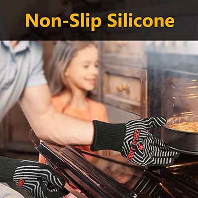 Yarn-Dyed Oven Mitts Silicone Printing and Kitchen Towels 4 pcs Set, Heat  Resistant to 470 Degree, Non-Slip Kitchen Gloves/Pot Holders for Cooking