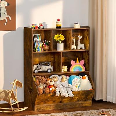 Lerliuo Kids Toy Storage Organizer, Children Small Bookcase and Bookshelf,  Toddler 4 Cubby Toy Storage Cabinet, Toy Shelf for Playroom, Bedroom
