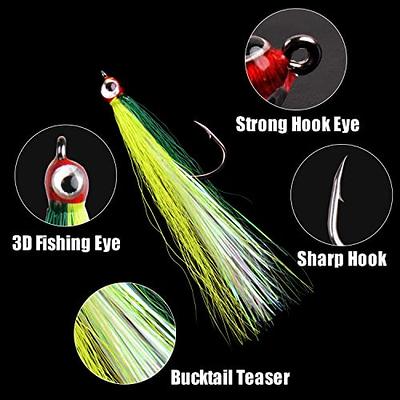 OROOTL Fishing Bucktail Teaser Hooks, 10pcs Saltwater Fishing Jigs Teaser  Lures High Carbon Steel Hooks with Crystal Flash Feather Skirt for Fluke  Flounder Salmon Trout Sea Bass Steelhead - Yahoo Shopping