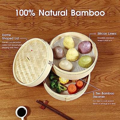 Natural Bamboo Steamer Basket for Asian Cooking, Buns, Dumplings,  Vegetables