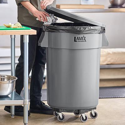 Lavex 32 Gallon Brown Round Commercial Trash Can with Lid and Dolly