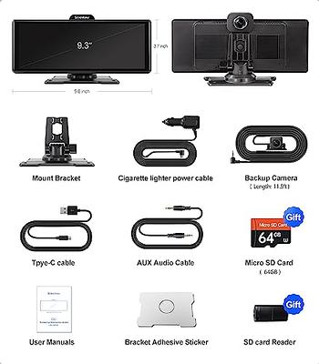 Portable 9.3 Dash Mount Apple CarPlay with 4K Front and Rear