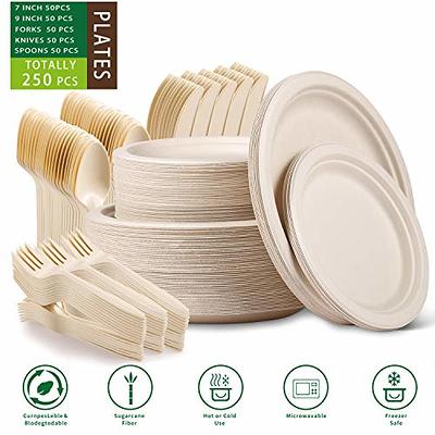 Sol-Eco Compostable Paper Plates, 350 PCS Heavy-Duty Compostable Plates,  Party Paper Plates (10 inch & 7 inch) Forks, Knives, Spoons, Cups & Napkins