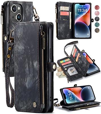 Iphone 13 Pro Max Wallet Case,pu Leather Zipper Handbag,detachable Lanyard  Strap 6.7 Inch,suitable For Female Girls - Denim Blue