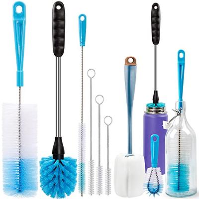 Bottle Cleaning Brush Set, Long Handle Silicone Cleaner Brushes + Thermos  Lid Cup Brush + Drinking Straw Brush for Cleaning Baby Bottles, Narrow Neck