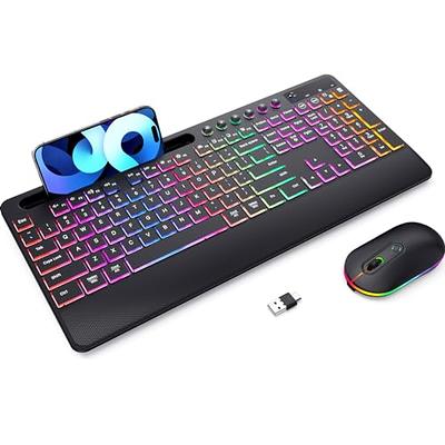 Wireless Keyboard and Mouse Combo Rechargeable, Full Size Wireless Keyboard  with Backlit, 2.4G Silent USB Wireless Keyboard Mouse Combo [with USB C