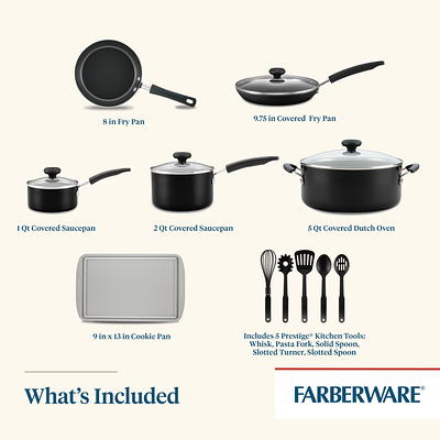 Farberware Dishwasher Safe 15-Piece Aluminum Nonstick Cookware Set in Teal, Blue