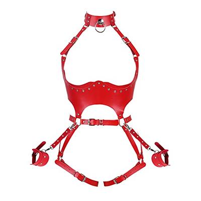 Red Body Harness: Red Lingerie, Red Cage Bra, Red Woman's Fashion