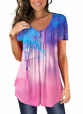 BeadChica Women's Casual Tunic Tops To Wear With Leggings Short Sleeve  Flare Summer Loose TShirts Flowy Lace Blouses