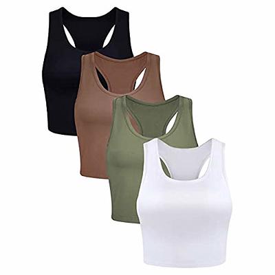 OQQ Women's 3 Piece Tank Shirt Ribbed Seamless Yoga Workout Exercise  Racerback Crop, Tea Leaf Beige White, Medium - Yahoo Shopping