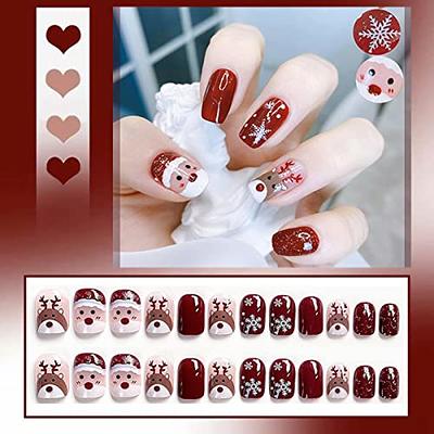 French Flowers Winter False Nail Short Square Press on Nails for