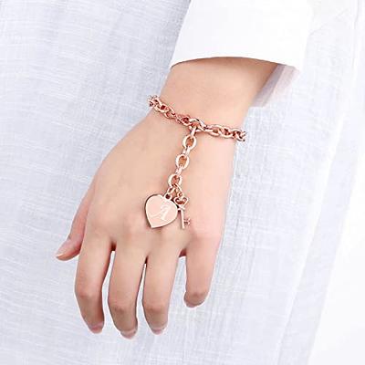 M MOOHAM Charm Bracelets for Women Girls, Engraved Initial Charm