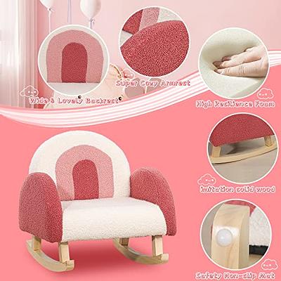 Nursery Rocking Chair with Solid Wood Legs, Glider Chair for Nursery with  Two Side Pockets, Rocker Armchair for Living Room Bedroom (Pink, Teddy