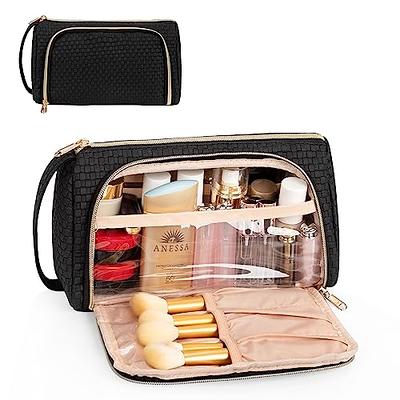 GetUSCart- CUBETASTIC Makeup Bag, Travel Cosmetic Bag for Women Portable  Cute Make Up Organizer Pouch with Makeup Brush Compartment, Two Opening  Small Toiletry Bag for Travelling (Black, Small (Pack of 1))