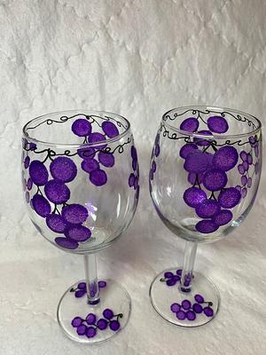 Hand crafted Sparkle Wine Glass Purple w/charm--Made by order