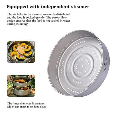 Outdoor Titanium Food Steamer Stock Pot Set Camping Soup Pot Pan Cooking Kit