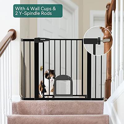 Babelio Upgraded Baby Gate with Cat Door, 29-43 Auto Close Durable Dog Gate  for Stairs, Doorways and House, Easy Walk Thru Safety Gate with Pet Door  Includes 4 Wall Cups, Black 