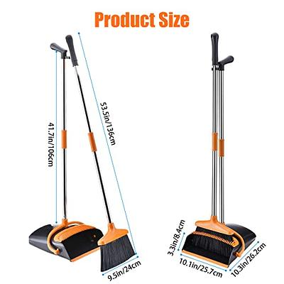 Broom and Dustpan Set,Upright Standing Dust Pans with 54 Stainless Steel  Long Handle,Dustpan and Broom Combo for Home Kitchen Office Lobby Floor