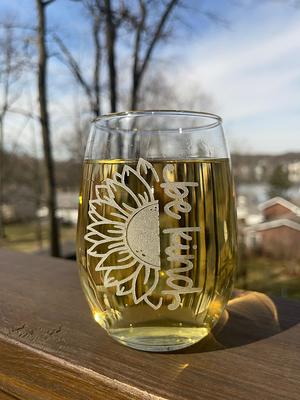 Floral Monogrammed Stemless Wine Glass