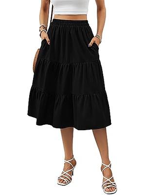 Verdusa Women's Ruffle Hem Elastic Waist A Line Midi Skirt with Pockets  Black M - Yahoo Shopping