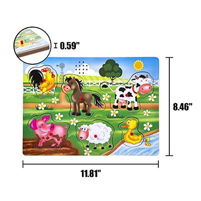 ExploraToy Farm Animals Sound Puzzle, Wooden Peg Puzzles with