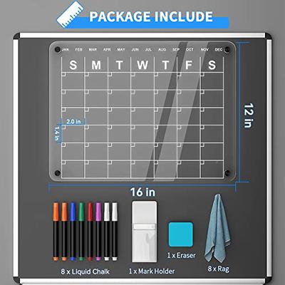 Polegas Magnetic Calendar for Fridge, 16X12 Acrylic Dry Erase Board and  Calendar for Refrigerator, Clear Erasable Magnet Monthly Calendar Memo  Board