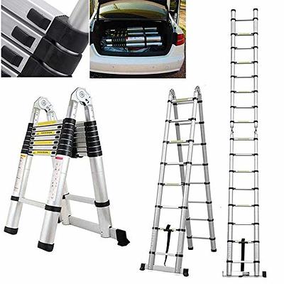 BOWEITI 12.5FT A Frame Telescoping Ladder, Aluminum Telescopic Ladder w/ Balance Bar & Movable Wheel, 330lbs Capacity Compact Ladder, RV Extension  Ladder for Household, Outdoor - Yahoo Shopping