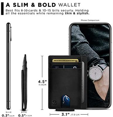 Small Leather Card Holder Slim Wallet Hold 8 Cards Front Pocket Billfold  (Black)