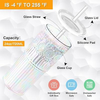 Bandesun All Glass Iced Coffee Cup With Lids and Straws，24 OZ Rainbow High  Borosilicate Glass Tumbler for Water Smoothie Juice Drinks - Yahoo Shopping