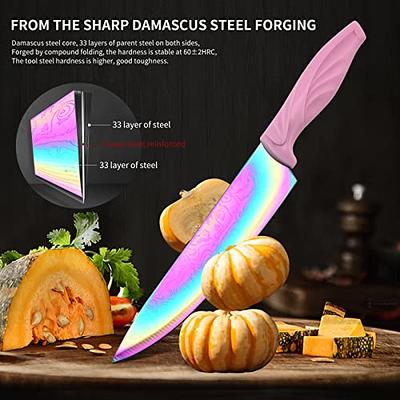 Rainbow Damascus Knife Set 6Pcs Non Stick Sharp Kitchen Knives Set