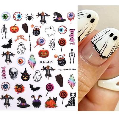 8 Sheets Halloween Fall Autumn Nail Art Stickers Decals Self Adhesive  Pegatinas para Uñas Cute Horror Skull Spider Web Pumpkin Design Manicure  Tips