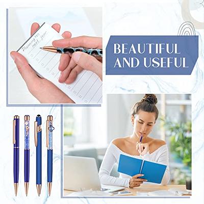 WEMATE 8PCS White Ballpoint Pens Set Metal Crystal Diamond Pen Fancy Pen  for Journaling in Black