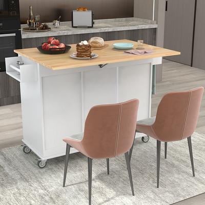 White Foldable Rubber Wood Drop-Leaf Countertop 53.1 in. W Kitchen