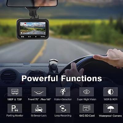  kurras Dual Dash Cam Front and Rear, Mini Dashboard Camera with  32GB TF Card, 1080P Full HD, 2.45 inch IPS Screen, Night Vision, WDR, Loop  Recording, G-Sensor, Parking Monitor : Electronics