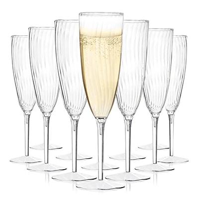 [8 Pack - 6 oz] Plastic Champagne Flutes White Disposable Champagne Toasting Glasses Fancy Stemmed Cups for Parties, Weddings, and Dining Durable