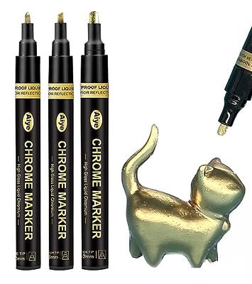 SigWong Metallic Chrome Markers, 4Pcs Gold Permanent Chrome Paint,  Waterproof and Gloss Chrome Mirror Paint Pens for Model Painting,  Repairing, Resin
