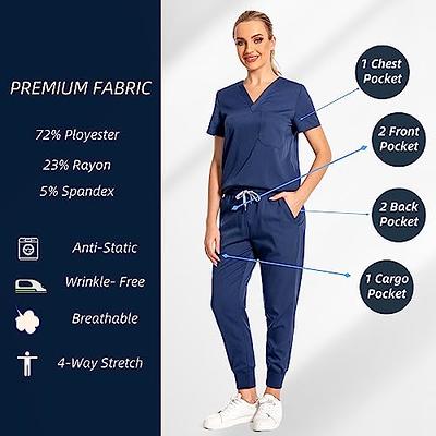 Green Town Scrubs for Women Scrub Set - Jogger Pant and Comfort Stretch  V-Neck Top, 5 Pockets, Easy Care Uniforms 